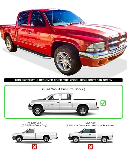 Miniatura 6 de HD Ridez Estribo de estilo plano de 6 pulgadas pulido compatible con Dodge Dakota 1999-2000 Quad Cab y Dodge Durango 1997-2000 (barras laterales de