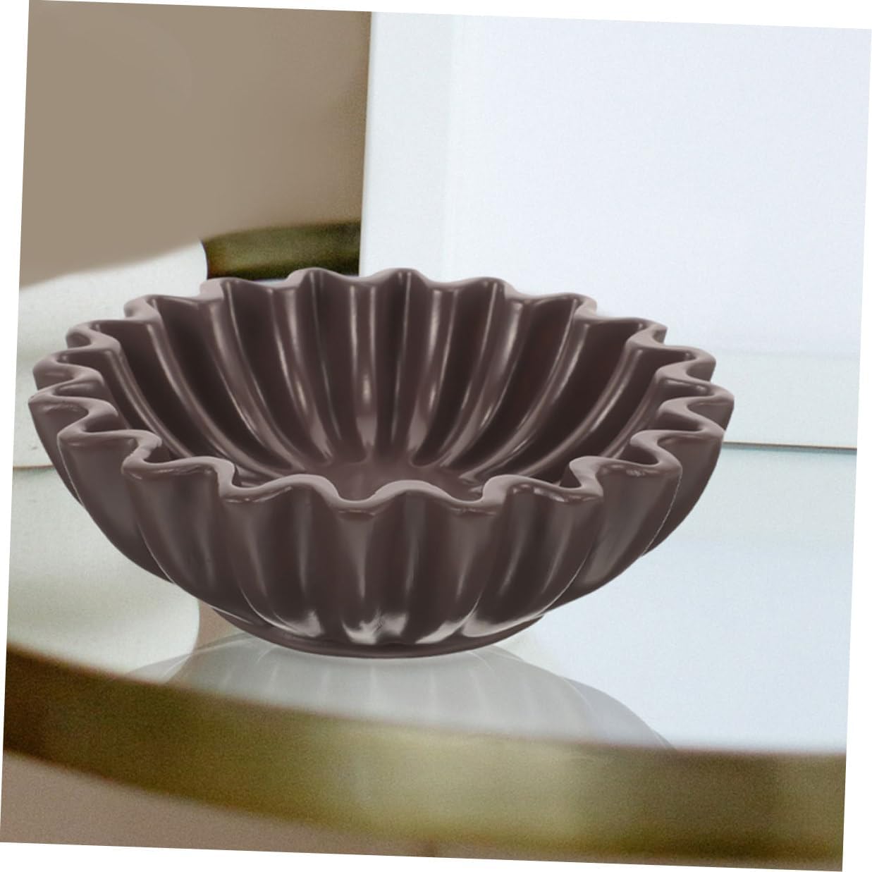 Decorative Black 10-inch Decorative Bowl with Grooved Petal Edge, Jewelry Holder and Candy Dish Organizer for Living Room, Coffee Table, Entryway Key Storage, and Home Décor