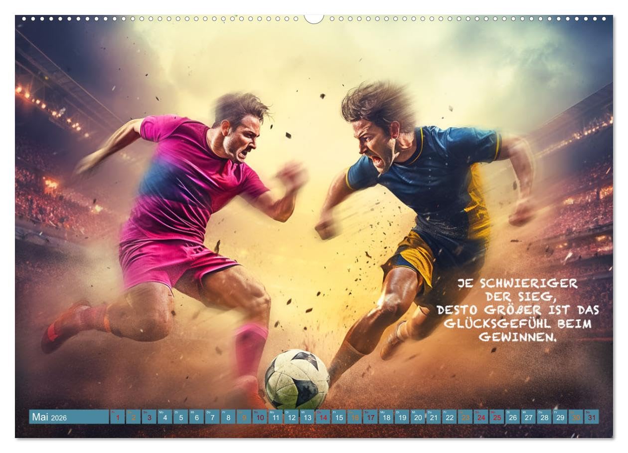 Fußball und tolle Sprüche (Wandkalender 2026 DIN A2 quer), CALVENDO Monatskalender: Das ist er, der ultimative farbenprächtige Fußballkalender mit ... zum Ansporn, Anreiz und zur Motivation.