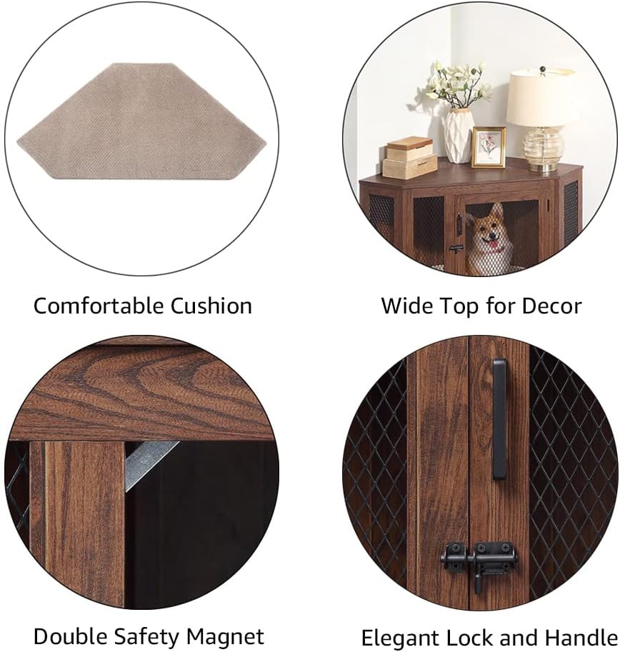 unipaws Furniture Corner Dog Crate with Cushion, Dog Kennel with Wood and Mesh, Dog House, Pet Crate Indoor Use, Perfect for Limited Room : Pet Supplies