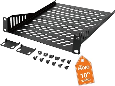 Tecmojo 1U Rack Mount Shelf for 10" Server Rack, 7.87" Deep Vented Cantilever Tray, Metal Shelf for Network Cabinet, Server Enclosure, Enhanced Airflow, Black