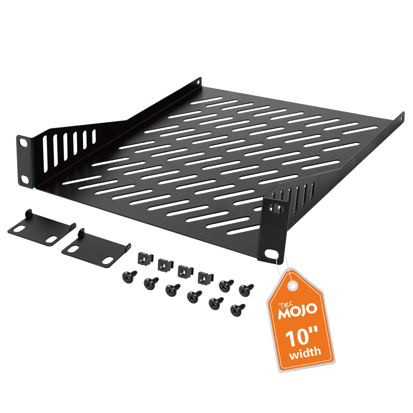 Photo 1 of Tecmojo 1U Rack Mount Shelf for 10" Server Rack, 7.87" Deep Vented Cantilever Tray, Metal Shelf for Network Cabinet, Server Enclosure, Enhanced Airflow, Black