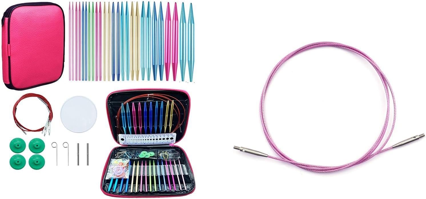 Weabetfu 60pcs Interchangeable Circular Knitting Needles Set,and Options Interchangeable Circular Knitting Needle Cable