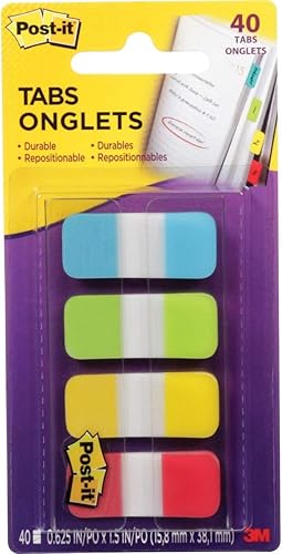 Post-it pestañas.625 pulg Sólido, Aqua, Lima, Amarillo, Rojo, Duradero, Escritorio, reposicionable, Se adhiere de forma segura, se quita