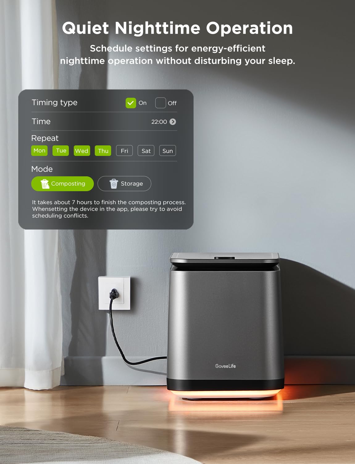 GoveeLife Compostador eléctrico mejorado para cocina, cubo de compostaje inteligente para encimera, inodoro, bajo ruido, limpieza automática, convierte los residuos de alimentos en fertilizante