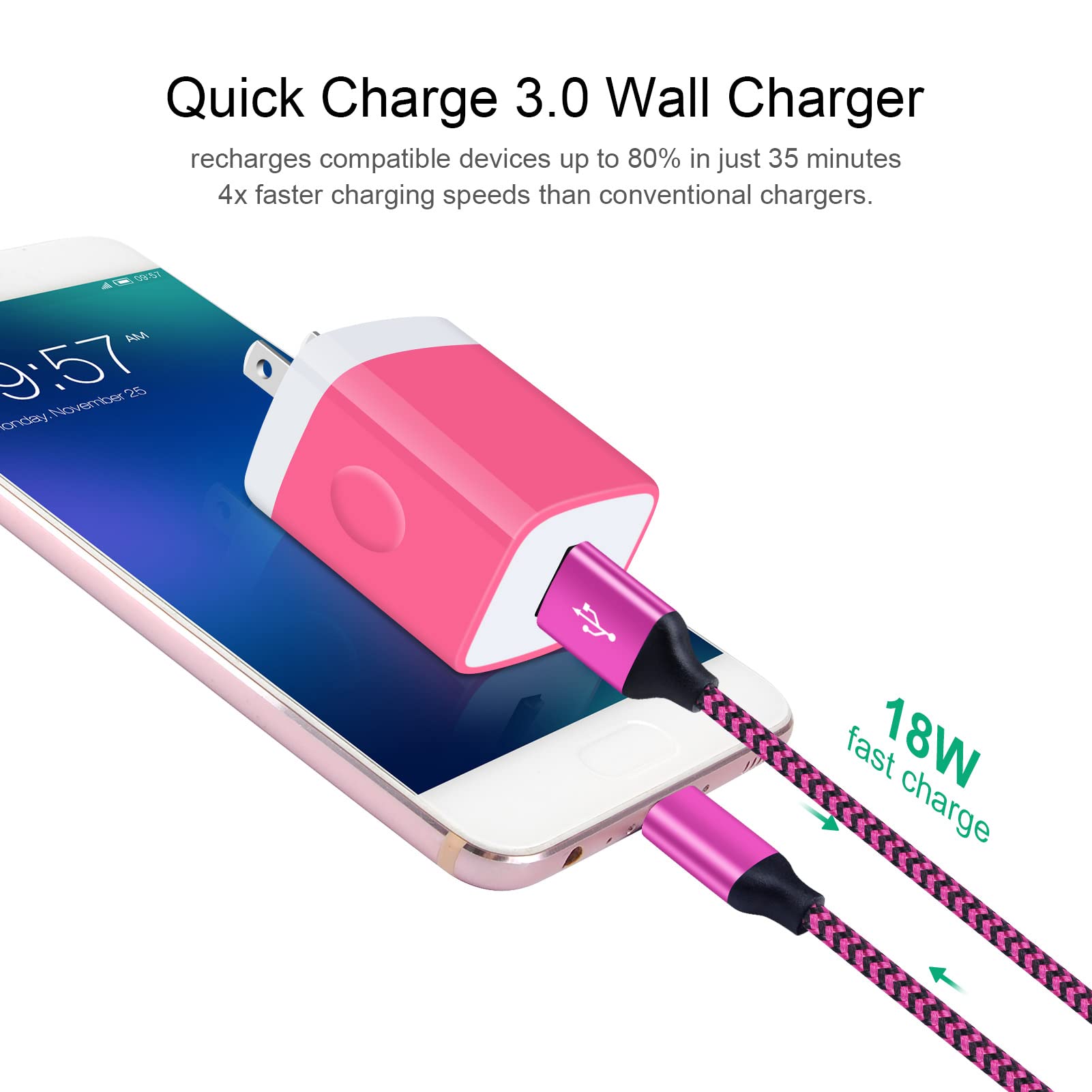 Cargador rápido USB C para Moto Edge/G Power/Stylus/Razr/One 5G Ace/G100, Moto G10 G9 G8 G7 Power Plus Play, G6 X4 Z4 Z3 Z2 Z Play Force Droid Phone, cargador de pared + adaptador de coche + 2 cables