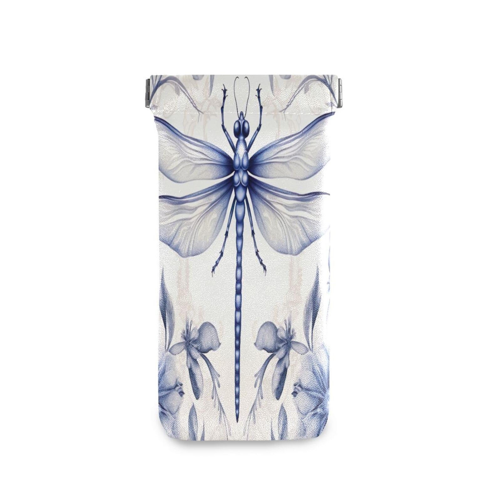 FLildon Dragonfly Eyeglasses Pouch Squeeze Top Sunglasses Case Soft PU Leather Eyeglass Bag for Men Women