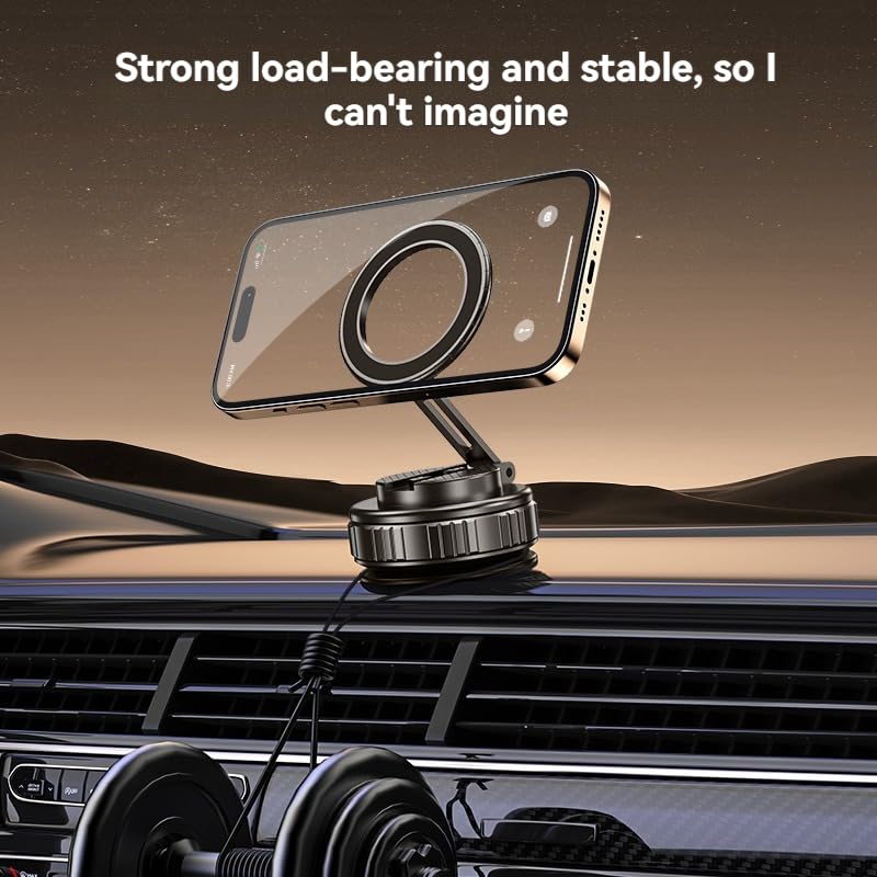 Soporte para teléfono con portabrocas al vacío, fuerte soporte magnético para teléfono de coche para iPhone 16, 15, 14, 13, 12 Android, soporte de teléfono ajustable para salpicadero, soporte manos