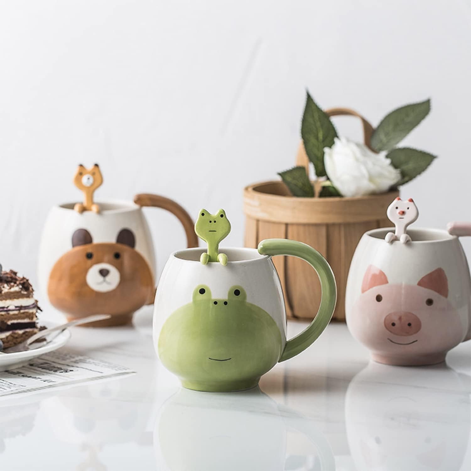Cute Frog Coffe Mug with Spoon Frogs Print Stuff Gift 420ml Ceramic Tea Coffee Cup Kawaii Frog Mugs Funny 3D Animal Cups Birthday Gifts for Boys Girls Teens Frogs Lovers Cute Mug - Image 2
