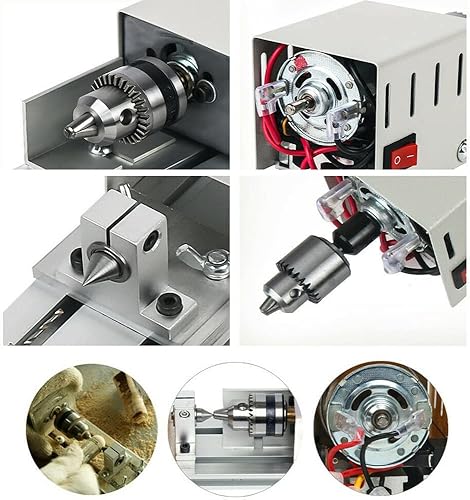 Miniatura 3 de Mini Torno Perlas Pulidora Máquina DIY Mecanizado para Mesa Carpintería Power Herramienta de Madera Torno Set Rectificado (Plata)