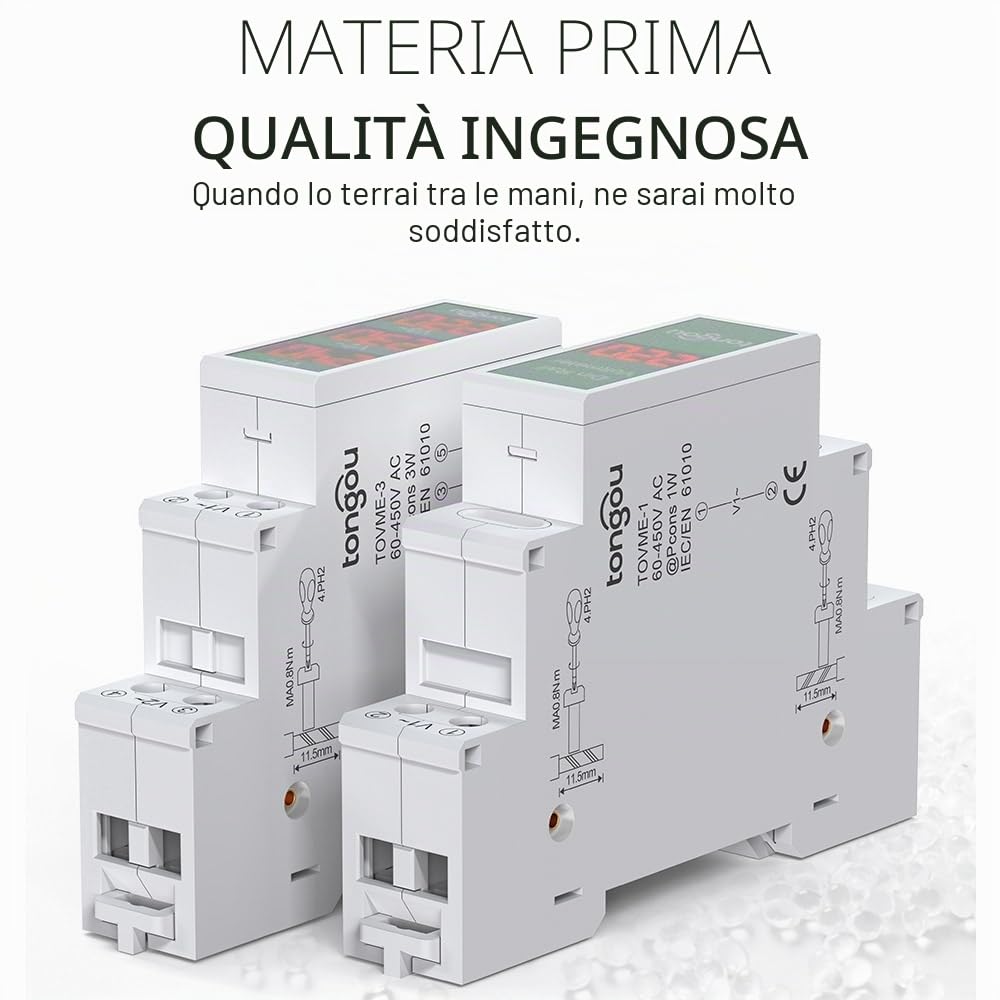 TONGOU - Mini misuratore di tensione modulare DIN Rail Mount trifase con display digitale a LED – Ac 60 – 450 V