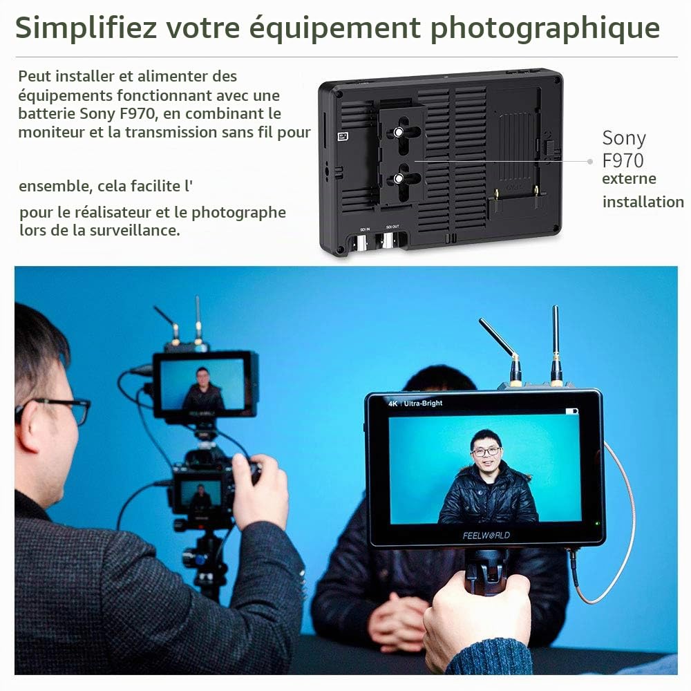 FEELWORLD LUT7S Pro 7 Pouces Ultra Bright 2200nits DSLR Camera Field Monitor 3D LUT Ecran Tactile HDR avec Waveform F970 Alimentation Externe et kit d'installation 4K HDMI 3G-SDI 1920X1200 IPS Panel