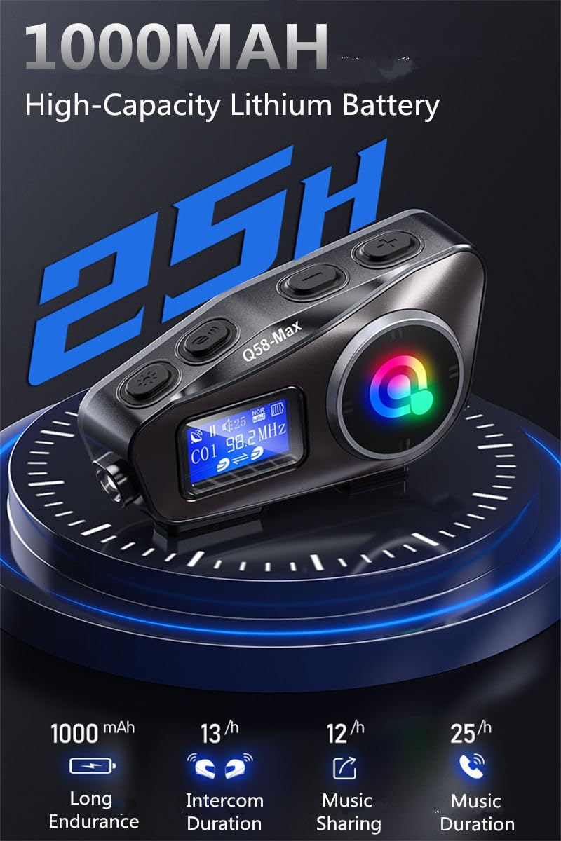 Interfono Bluetooth Per Casco Moto - Auricolare 500m Con Radio FM E Luce RGB