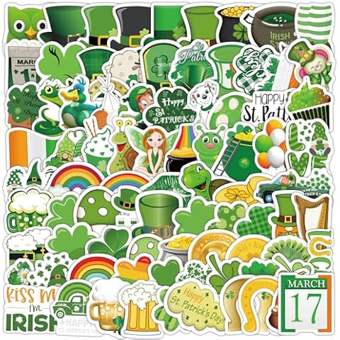 St Patrick's Day Stickers, 100 PCS Water Bottle Stickers, Cute Stickers for Hydroflasks Shamrock Leprechaun Irish Holiday Stickers, Skateboard Phone Laptop Stickers for Kids Teens Girls Cover