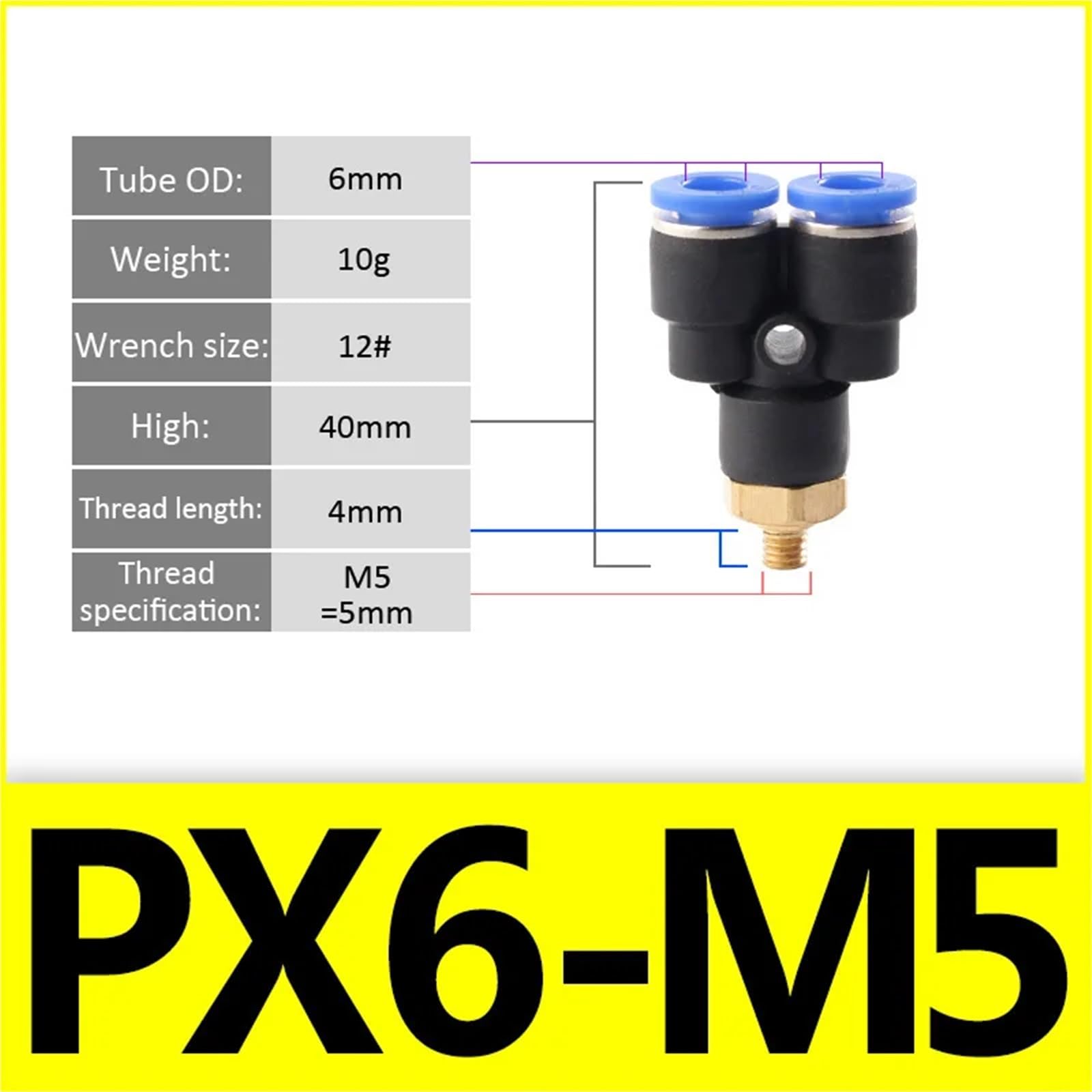 1 connettore pneumatico per aria PX 4 mm, 6 mm, 8 mm, filettatura M5 0,3 cm 1/4 3/8 1/2", raccordi dritti per tubi rapidi (6-m5 (6 mm-M5)