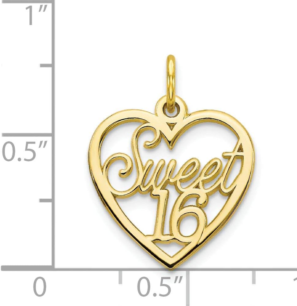 10K Yellow Gold Sweet 16 in Heart Charm Birthday
