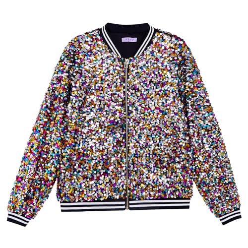 Image of YIYI Mens Sequin Jacket Bomber Sparkly Striped Varsity Glitter Jacket Male Party Outwear Coat Birthday Holiday Clothes