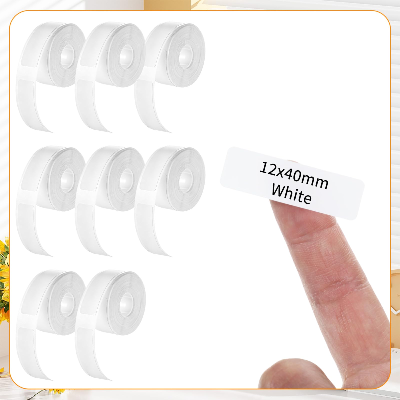 8 rolek taśm do tworzenia etykiet, 12 x 40 mm, naklejki termiczne, 1280 szt., białe etykiety drukowane, samoprzylepne naklejki termiczne do drukarki etykiet do biura