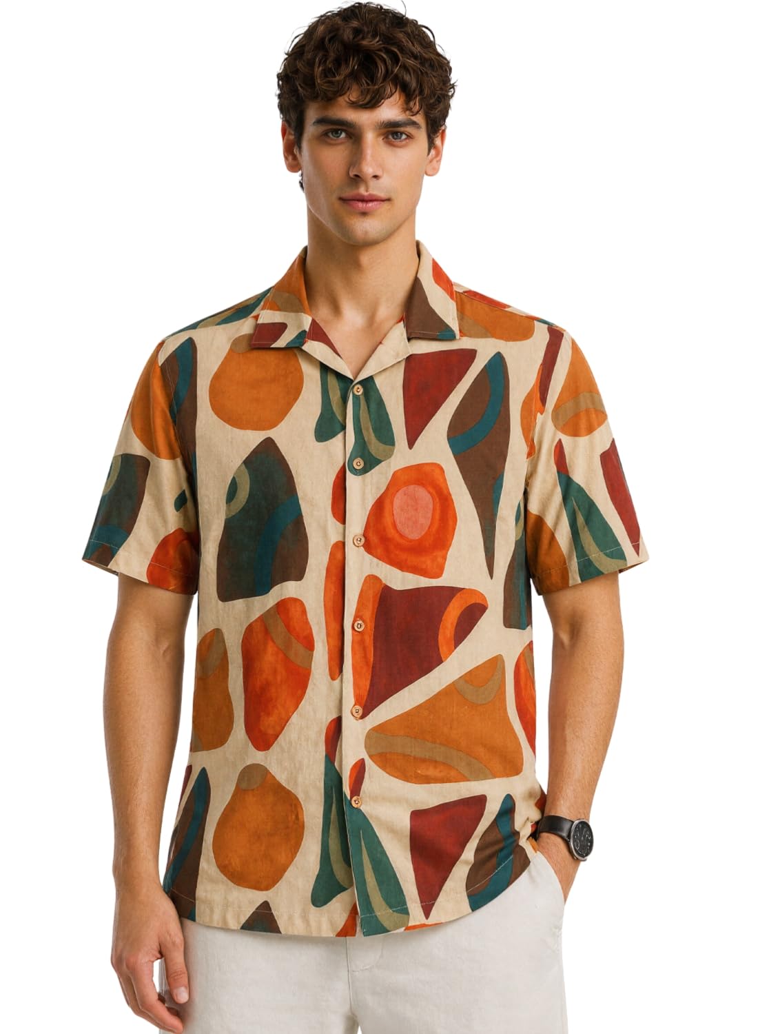 Men’s Relaxed Fit Cuban Collar Vacation Shirt | Premium Cotton Linen Printed Casual Summer Shirts for Men-image-38