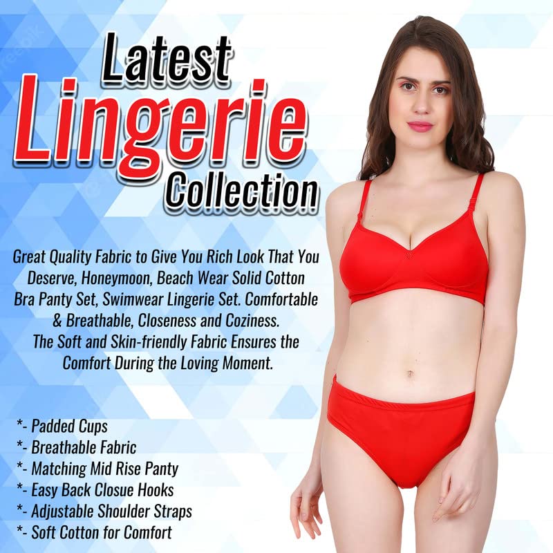 Image of Women's Spandex Cotton Padded Lingerie Bra Panty Set Full Coverage S to 3XL