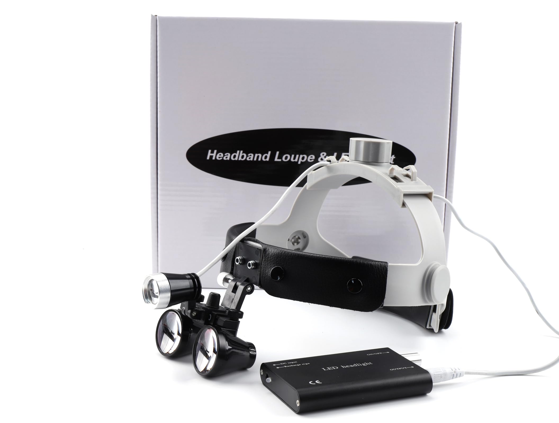 Binocular - Lupa de cuero con diadema de 3,5 x 420 mm con faro LED de 3 W (negro)