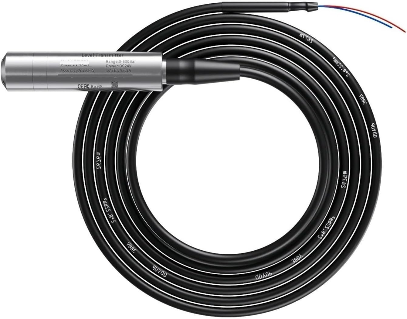Liquid Level Transmitter Liquid Water Level Sensor Probe Transmitter RS485 Fire Water Tank Liquid Level Transmitter Level Meter(2M Range 8M Cable,0.5-4.5V)