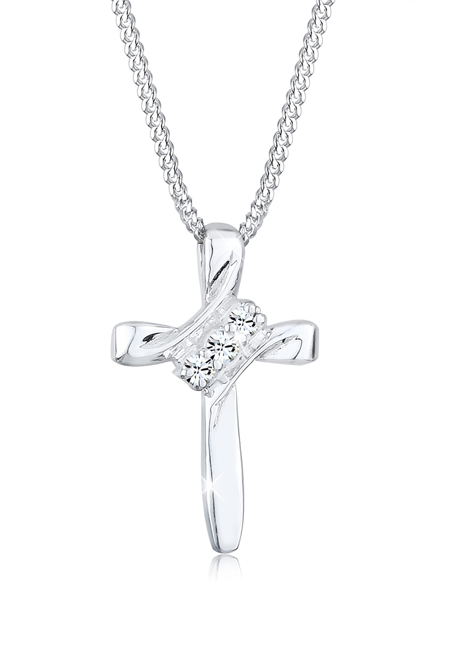 Elli Halsketting dames kruis hanger elegant met kristallen in 925 sterling zilver verguld, 45 cm, Sterling zilver, Kristal Elli Halsketting dames kruis hanger elegant met kristallen in 925 sterling zilver verguld, 45 cm, Sterling zilver, Kristal