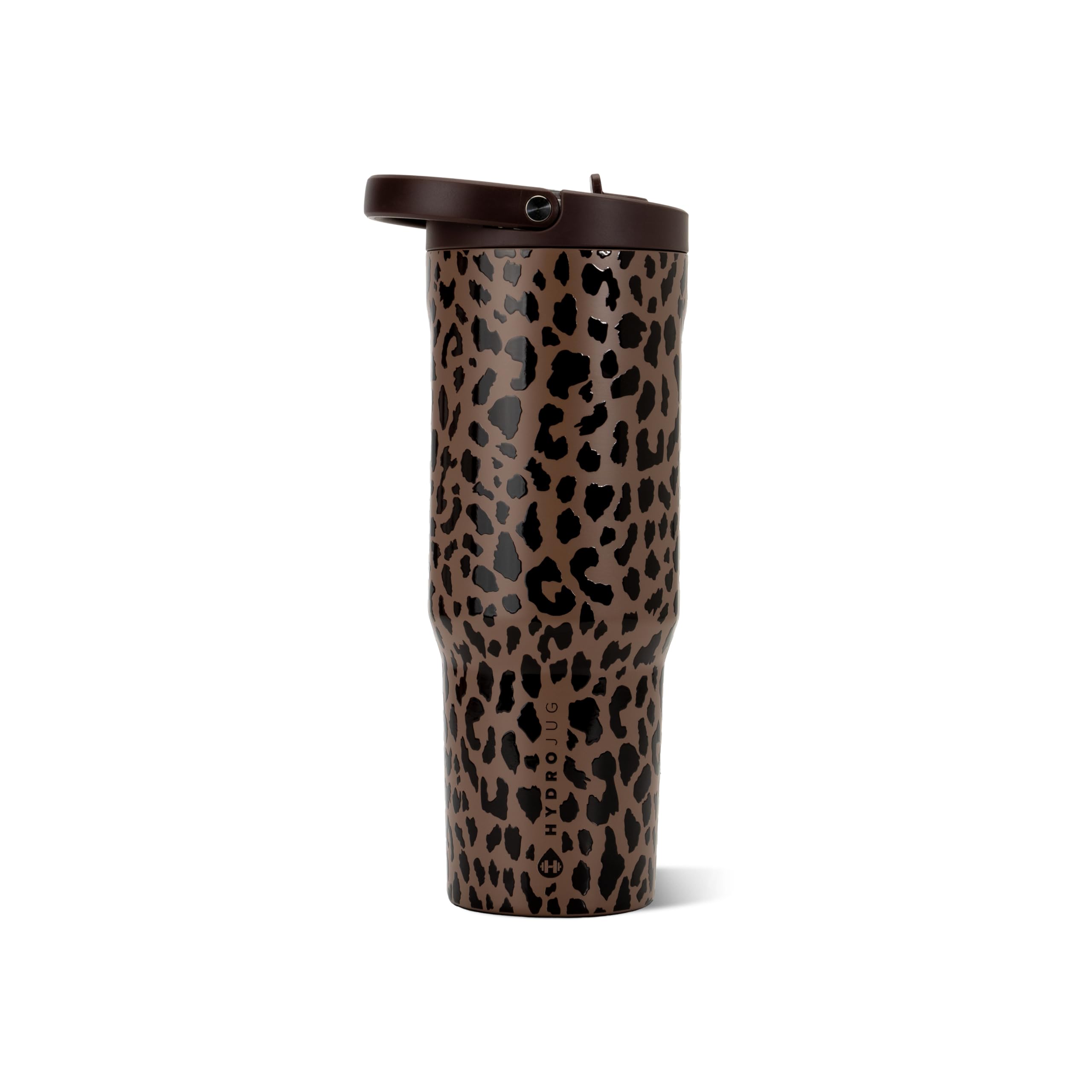 HydroJug Sport - Stainless Steel Tumbler with Straw, Vacuum Insulated, 32oz Leakproof Water Bottle, Ergonomic Design, Reusable, Dishwasher Safe, Rubber Base, Durable for Gym or Outdoors, Brown Leopard