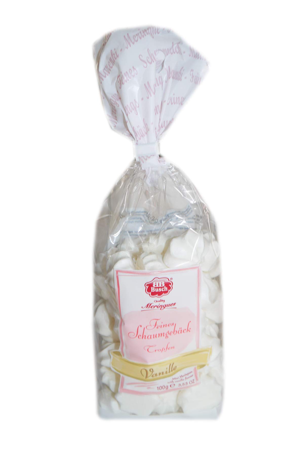 Busch Quality Meringues Tropfen Vanille, feines Schaumgebäck; Merengues, Baisers, 100 g (Packung mit 10)