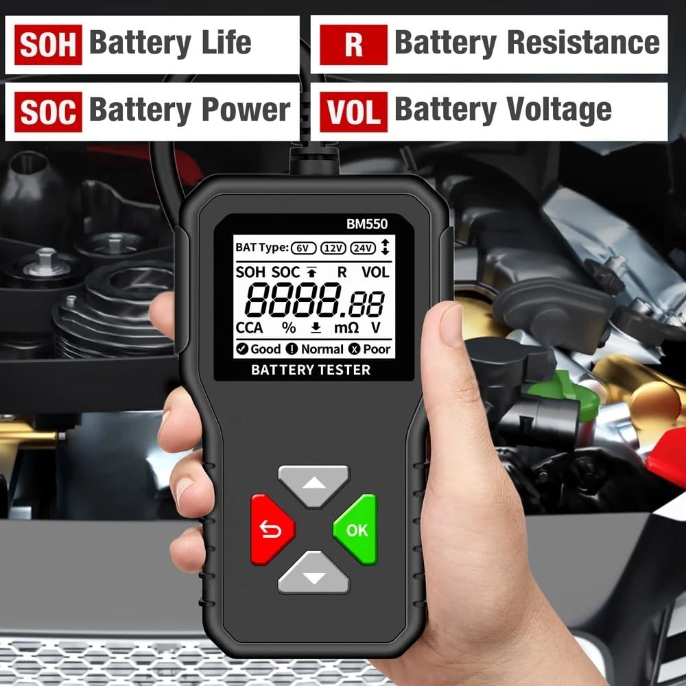 Testeur de batterie, Testeur de batterie voiture BM550 6 V 12 24 100-2000 CCA, système détect, analyseur automatique, outil PK KW208