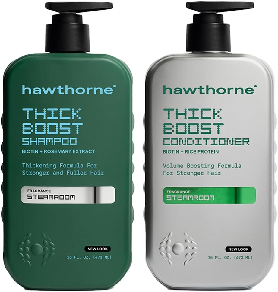 Thick Boost Shampoo and Conditioner Set. Men’s Thickening Shampoo and Conditioner Set with Biotin, Rice Protein, Saw Palmetto, and Vitamin E. Sulfate Free, Paraben Free. 16 Fl Oz Each.