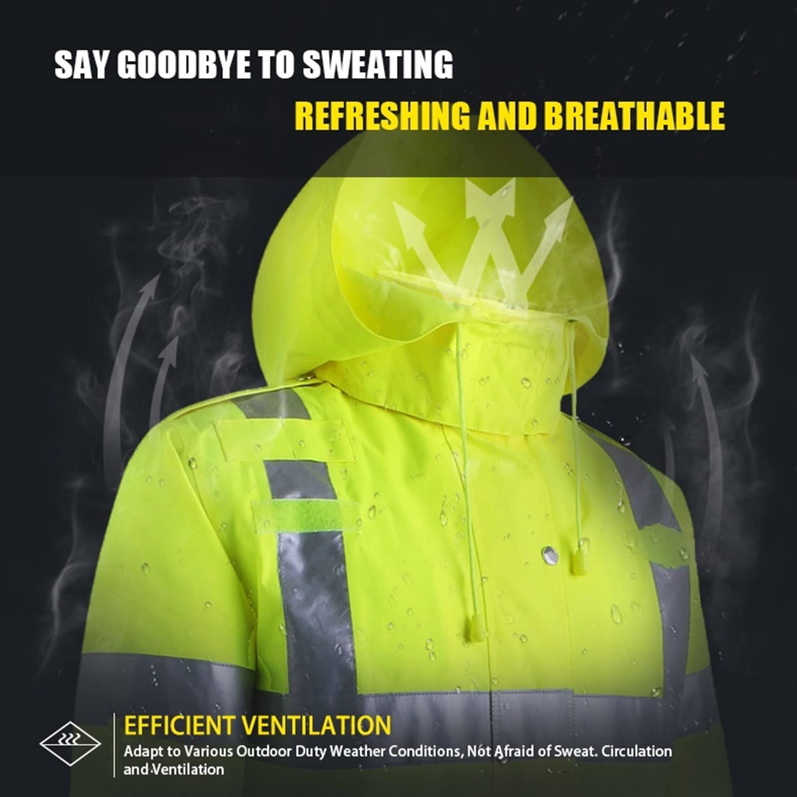 QIULAO Chaqueta Bomber Reflectante De Alta Visibilidad, Chubasquero Impermeable for Hombres Ropa De Trabajo De Seguridad, Calor Acolchado, Forro Y Capucha Extraíbles, Chaqueta De Advertencia Amarilla