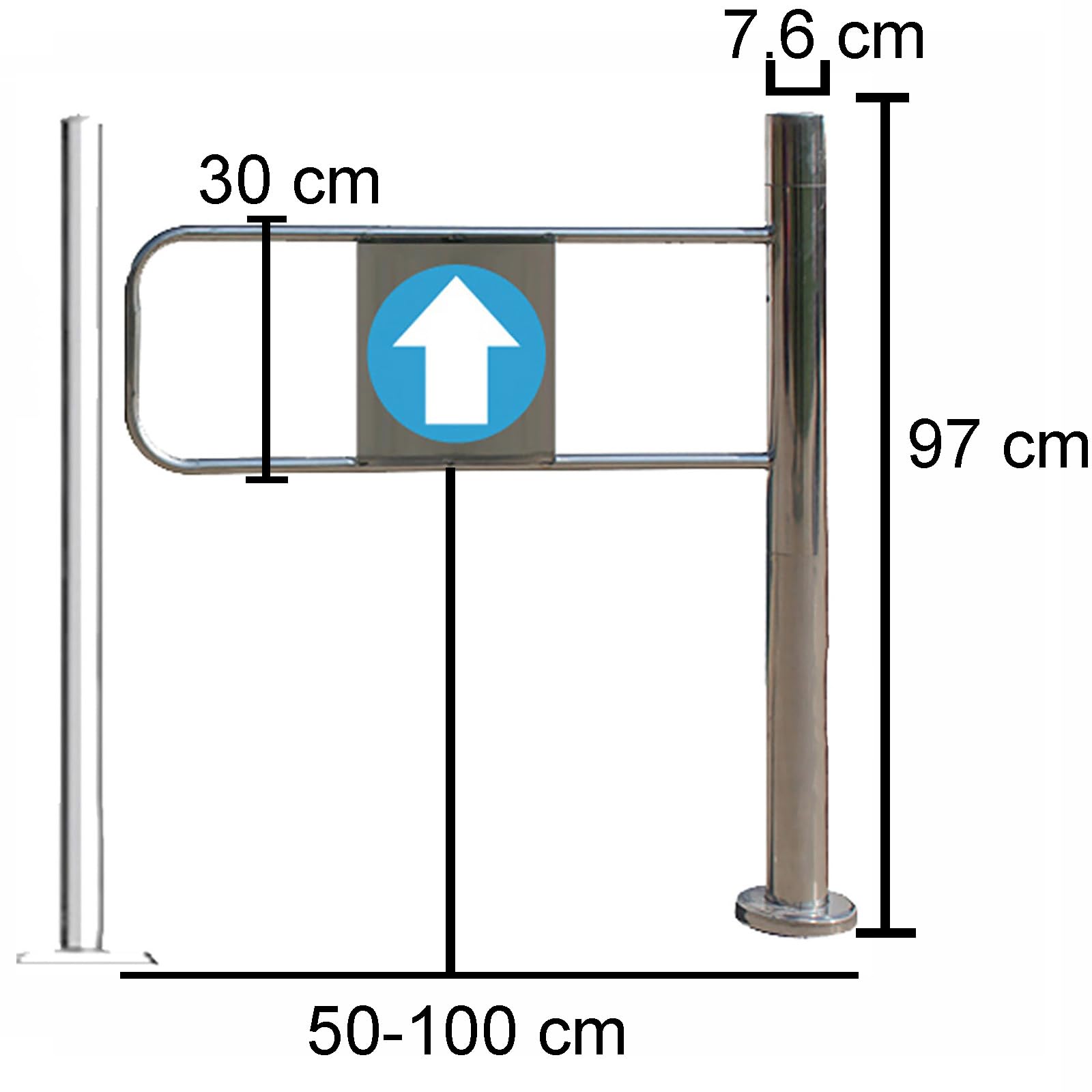 Cancello a Battente in Acciaio Inox Resistente per supermercati e biblioteche - Porta di Accesso con Chiusura unidirezionale, barriera di Sicurezza Commerciale, Apertura a Destra, 80x97 cm,