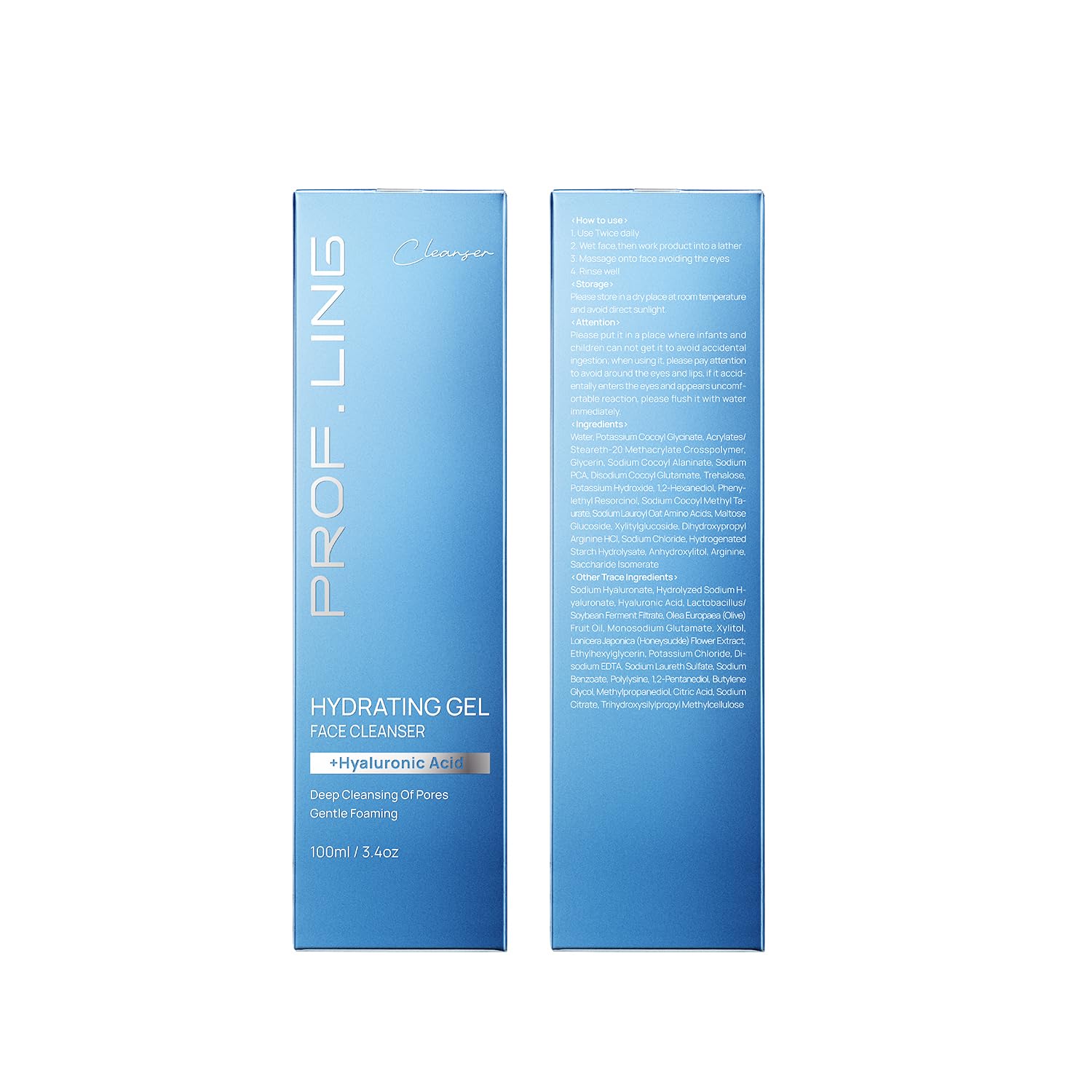 PROFLING Hydrating Gel Cleanser, Hyaluronic Acid & Amino Acid Face Wash for Sensitive Skin, Gentle Daily Gel-to-Foam Cleanser, Removes Makeup & Excess Oil, 100 mL