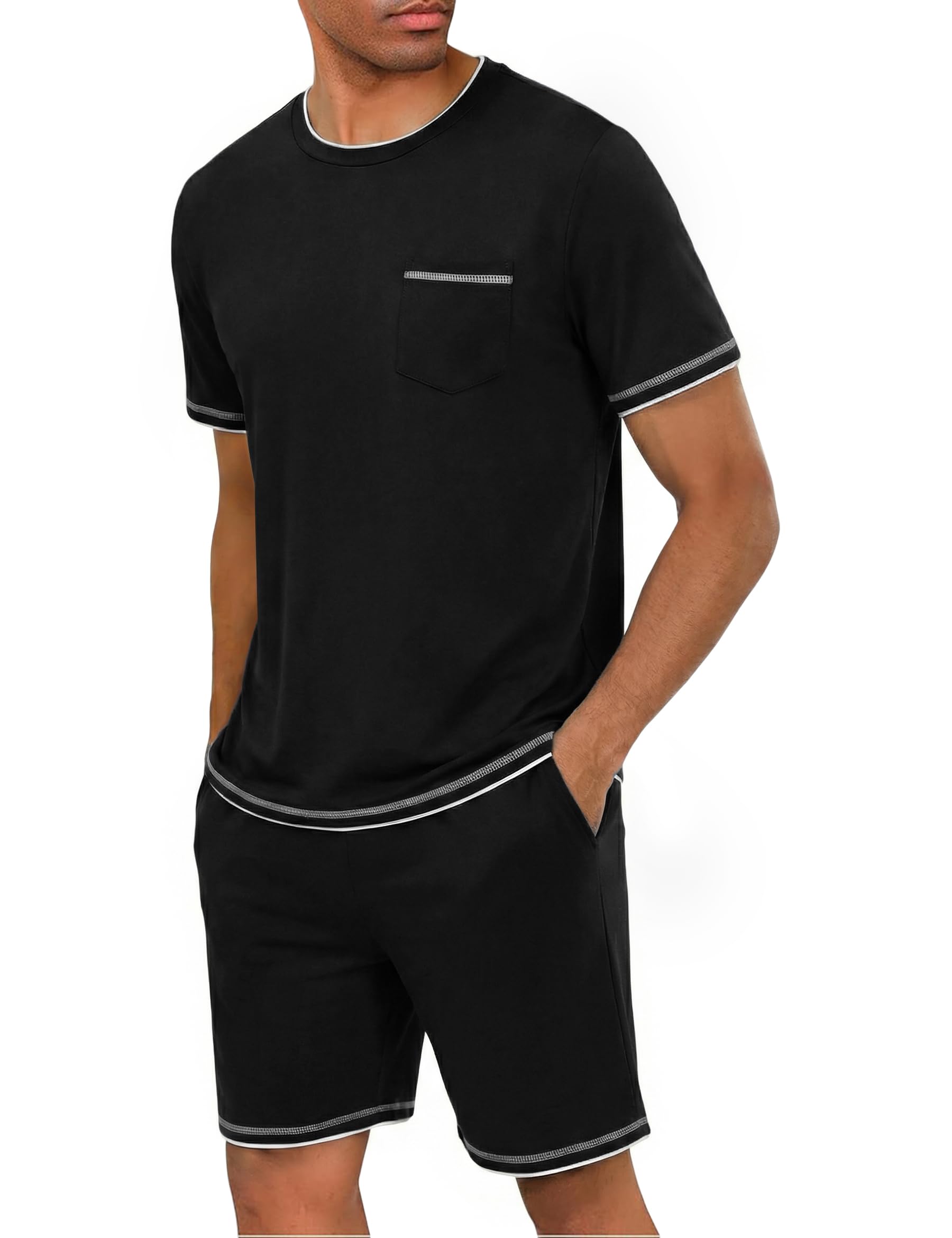 Men's Short Pyjamas Cotton Summer Two Piece Pyjama Set for Men-image-10