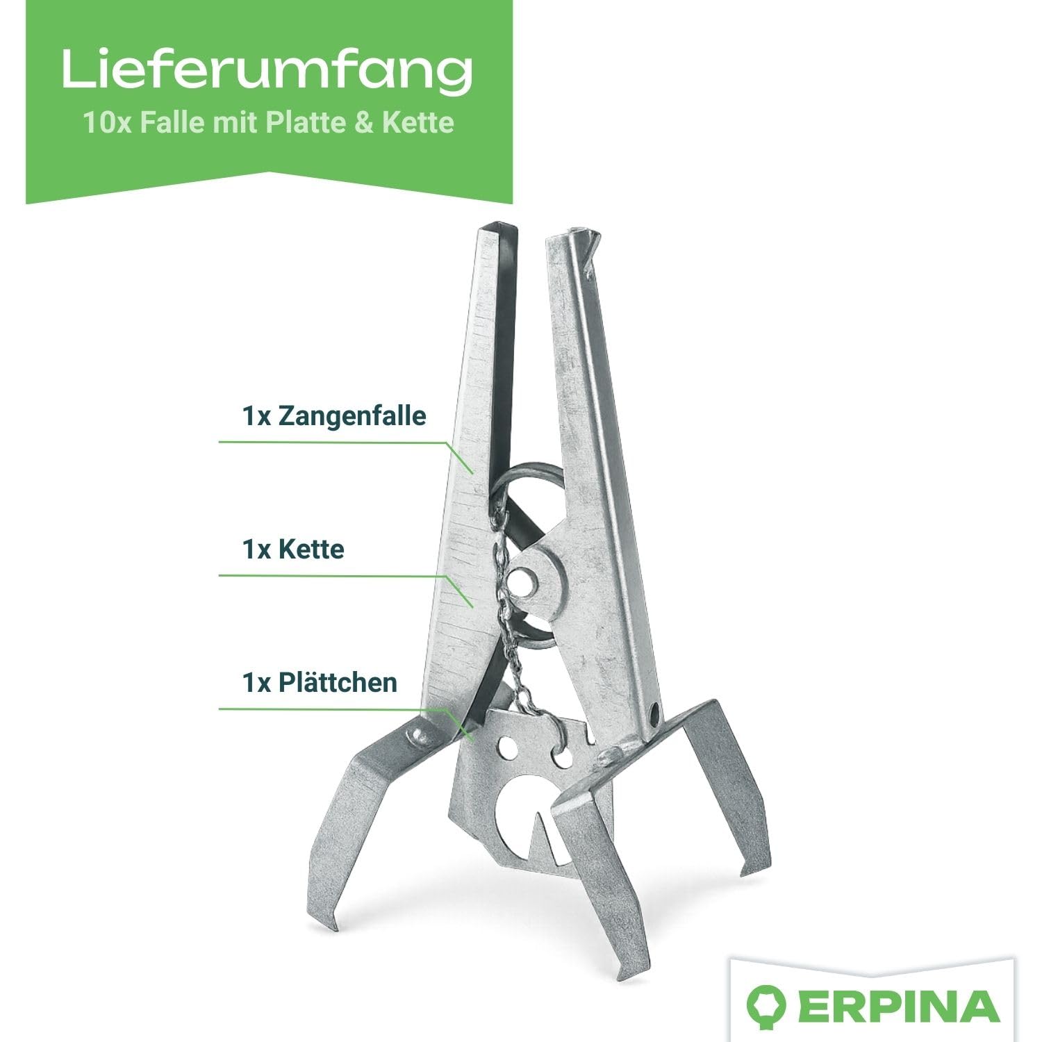 10er Pack Zangenfalle Metall - robuste Bekämpfung mit Stellplättchen und Kette zur einfachen Anwendung und sicheren Wühlmausbekämpfung - langlebig, mehrfach verwendbar, sofort einsatzbereit