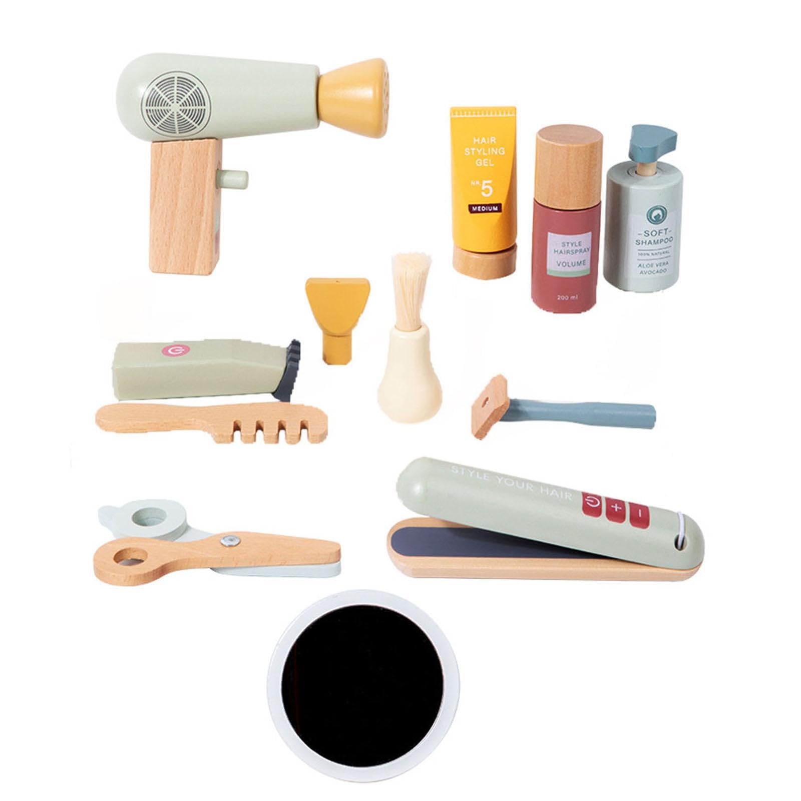 Set da gioco in legno per parrucchiere, parrucchiere, stilista, potenzia le capacità cognitive con divertenti attività di, gioco di gruppo, divertente giocattolo da barbiere, regalo