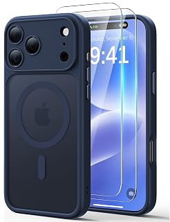 JJL for iPhone 17 Pro Case with 2 Pack Screen Protectors, Compatible with MagSafe, Full Camera Protection, Translucent Matte Magnetic Phone Cover, Deep Blue - Amazon product rated Grade B