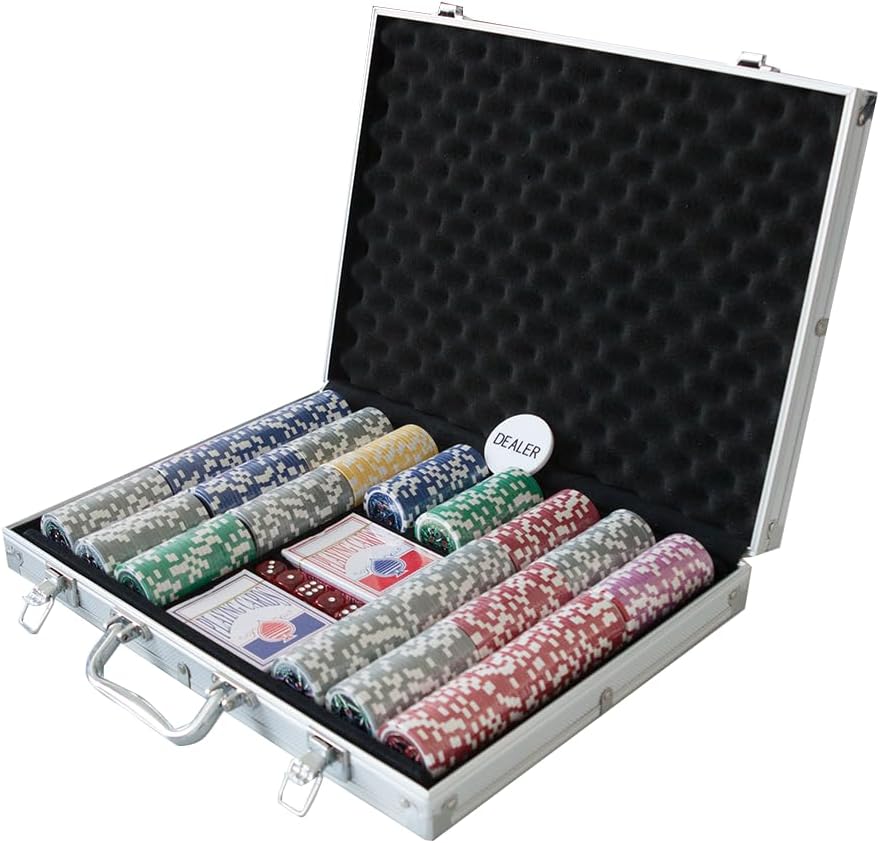 THUNDERBAY 500 Clay Composite Poker Chips Set with Aluminum Case, Two Decks of Playing Cards, Dealer and Blind Button&5 Dices for Poker, Texas Hold'em, Blackjack, Casino Games at Home