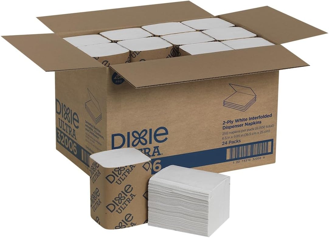 Dixie Ultra 32006 Interfold Napkin Refills Two-Ply, 6 1/2 x 9 7/8 , White, 6000 Napkins/Carton, Sold as 1 Carton