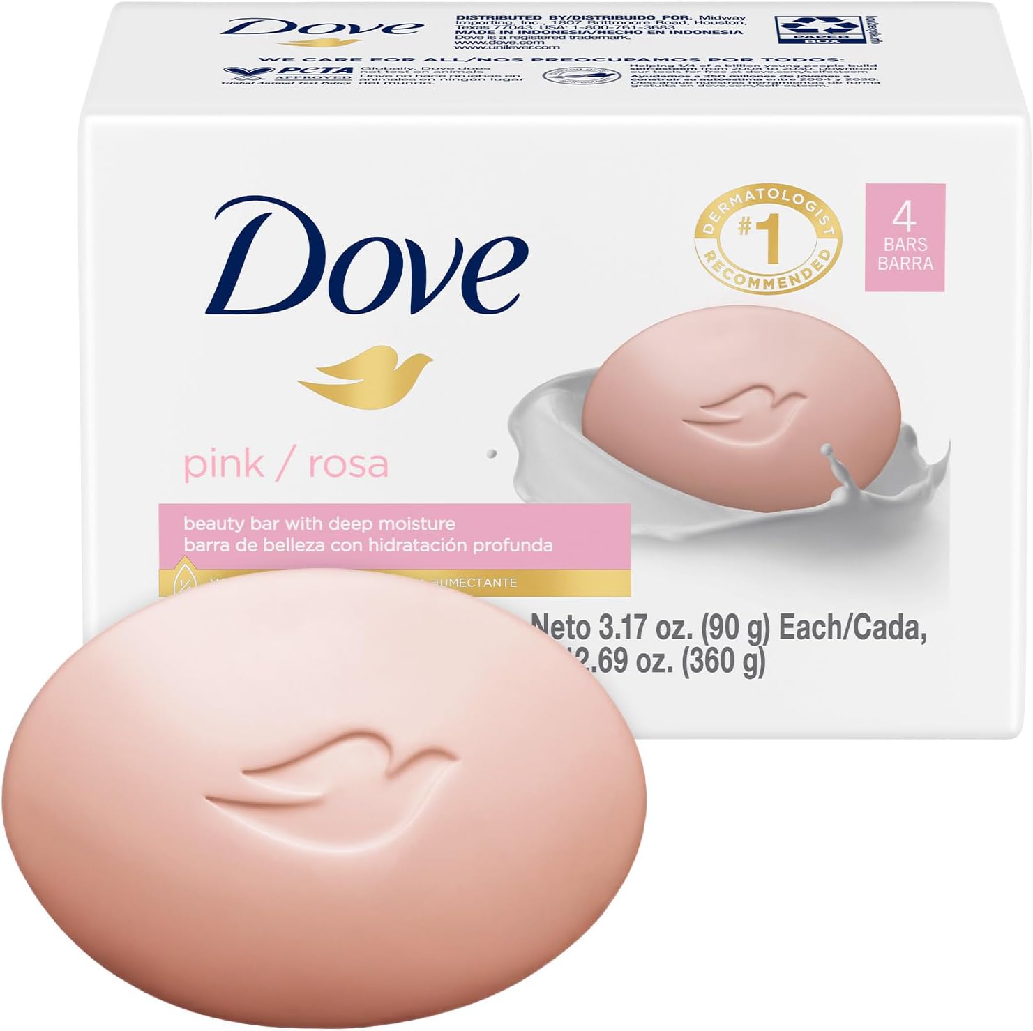 Soap, Pink Beauty Bar Pack (4 Soap Bars) – 3-in-1 Moisturizing Face, Body & Hand Soap, 3.17 Oz Ea