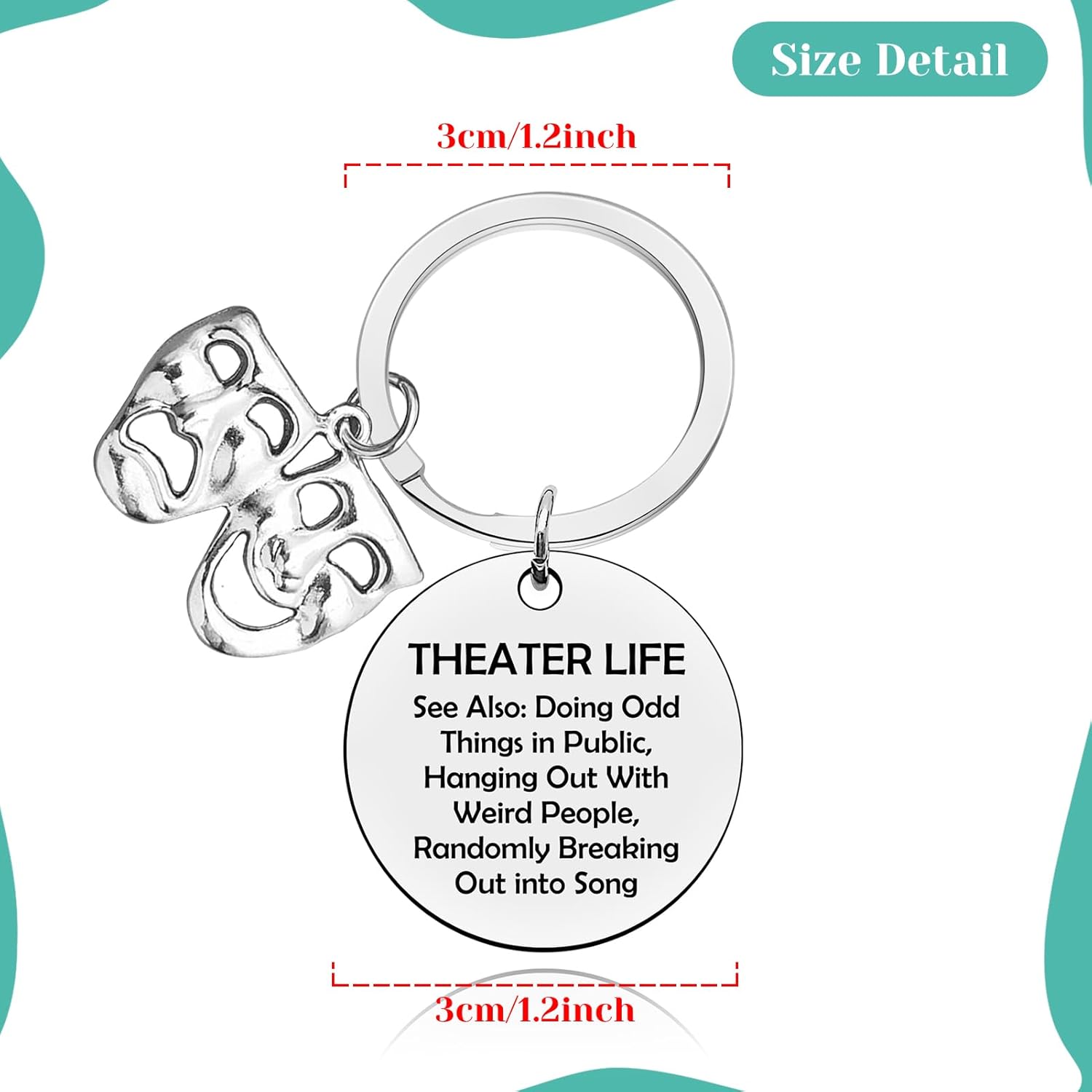 Baipilu Theater Gifts for Women Drama Theater Gifts Keychain Drama Theater Lover Gift Drama Teacher Gift Comedy Tragedy Theatre Drama Keychain Drama Actor Actress Gifts for Women Men Theater Keychain - Image 2
