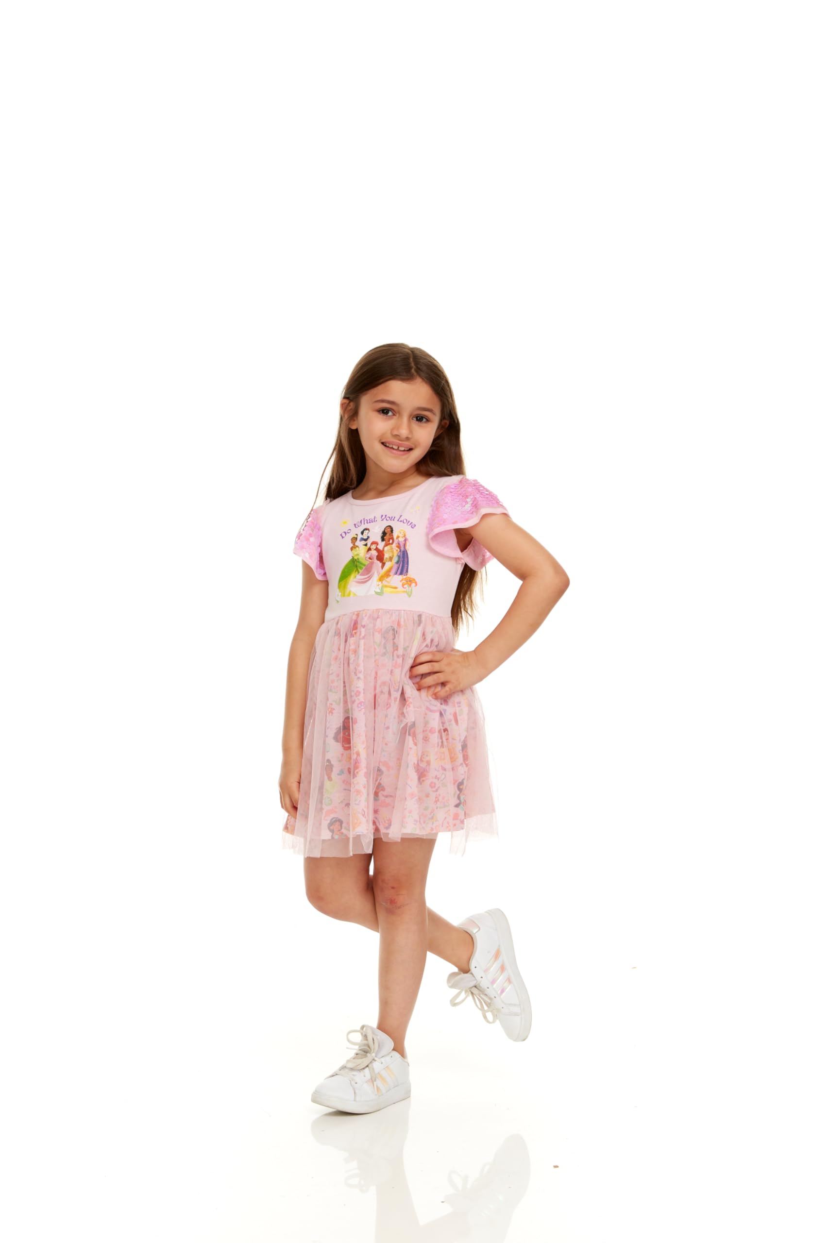 Disney Mädchen Prinzessin Mädchen Paillettenärmel Tüll Kleid