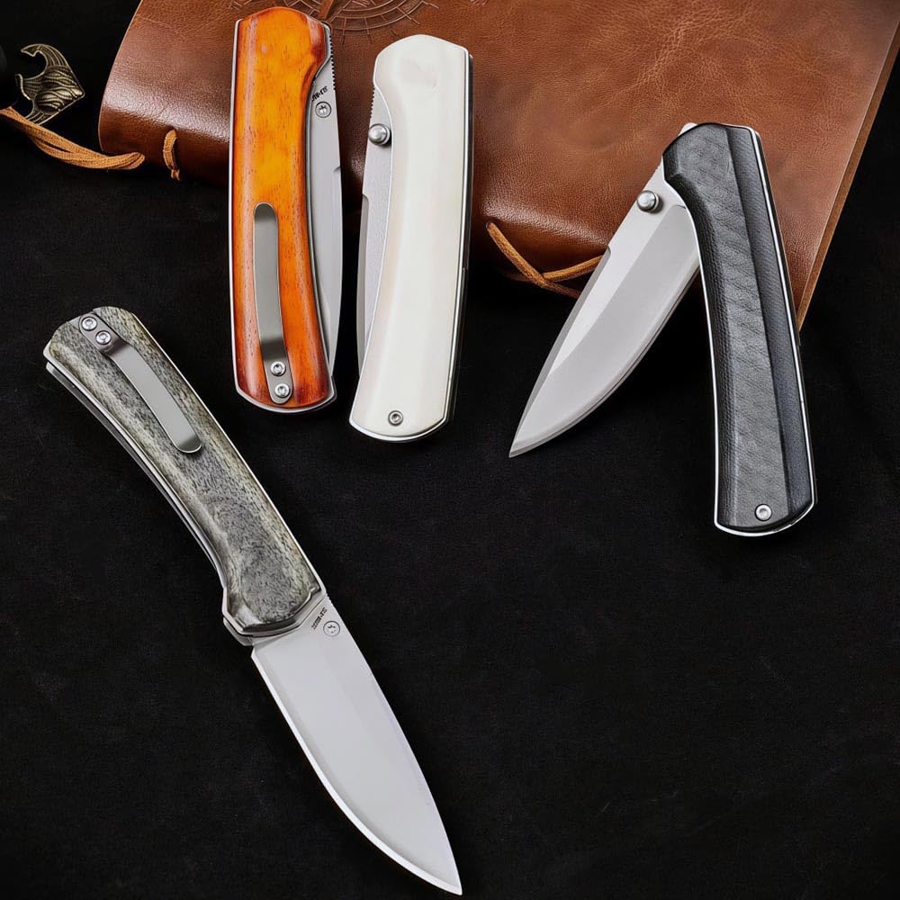 Klappmesser 6.9" Taschenmesser klein Aus Edelstahl & Knochen Porzellan, edc Drop Point klinge messer, Outdoor messer survival jagdmesser,flipper messer tanto,verbundstahl sld-magic,Geschenk für Männer