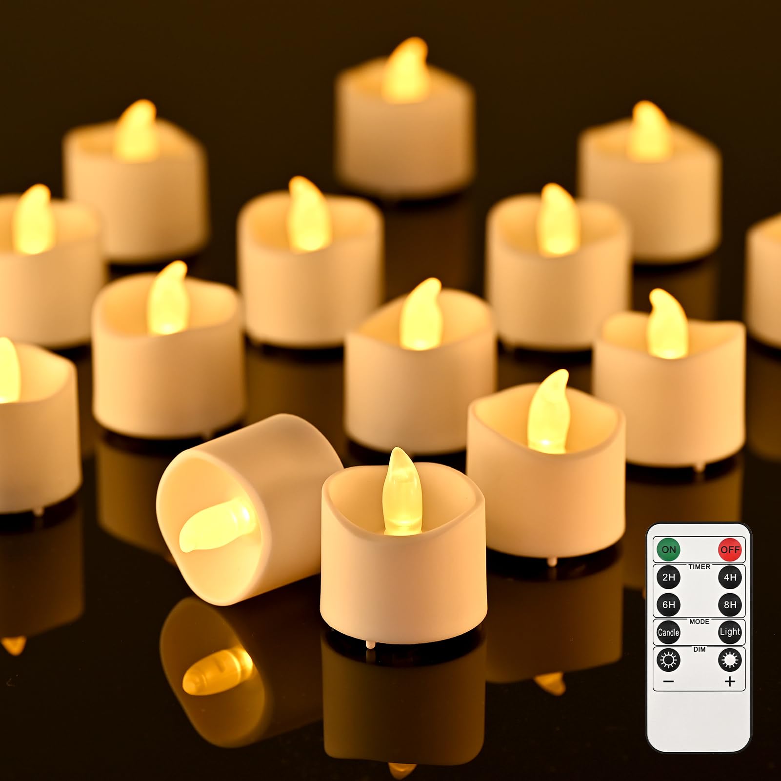 RaceGT 20 Candele LED con Timer e Telecomando, Candele LED senza Fiamma, Batterie Incluse, 2/4/6/8H Timer, Ideali per Natale, Matrimonio, Festa, Luci Bianco Caldo