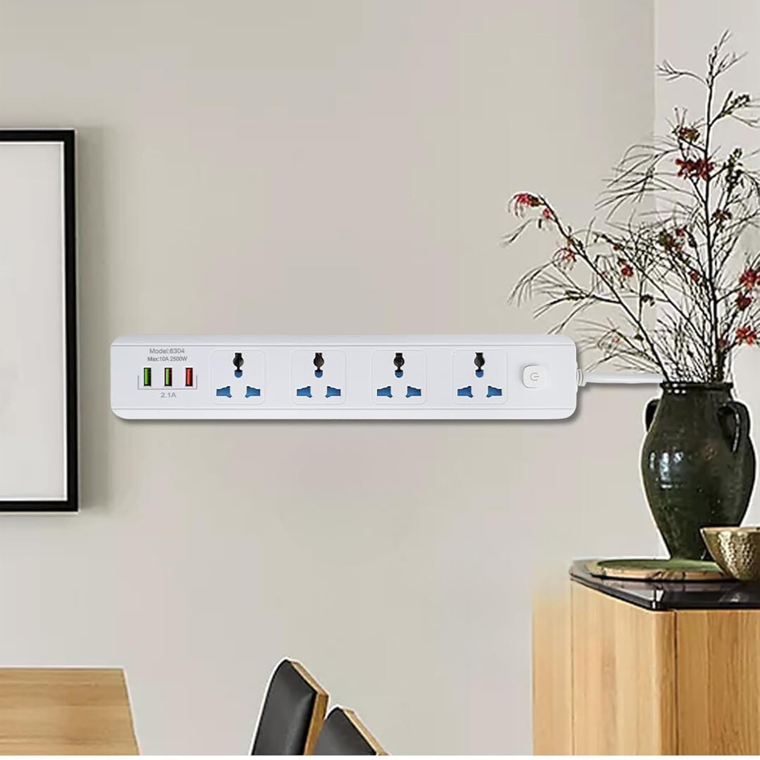 Kriq 4 Plug Adapter Cord Extension Board with 3 USB Charging Ports 4 Universal Sockets Charging Station Cord Power Surge Protector 3 Meter Cord Length for Mobile Laptop Office Home Travelling-image-23