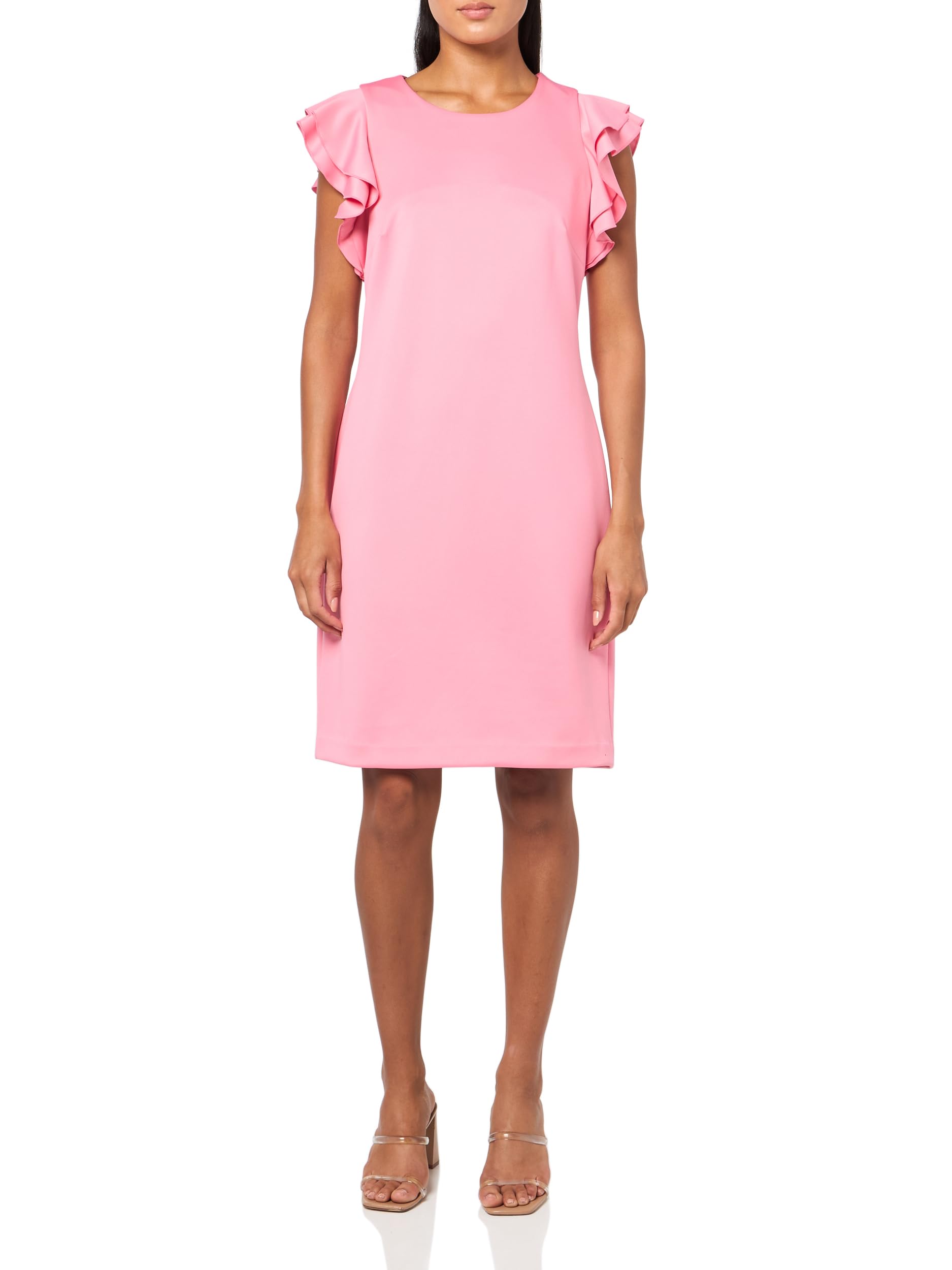 Tommy Hilfiger Women's Sleeveless Ruffle Hem Jewel Neck Crepe Sheath Mini Dress