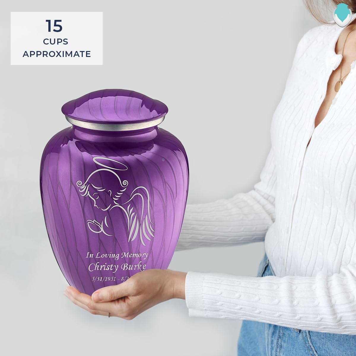 Geturns - Adult Personalized Angel Cremation Urns for Human Ashes I Large Pearl Purple Funeral Urn for Men and Women I 200 lbs