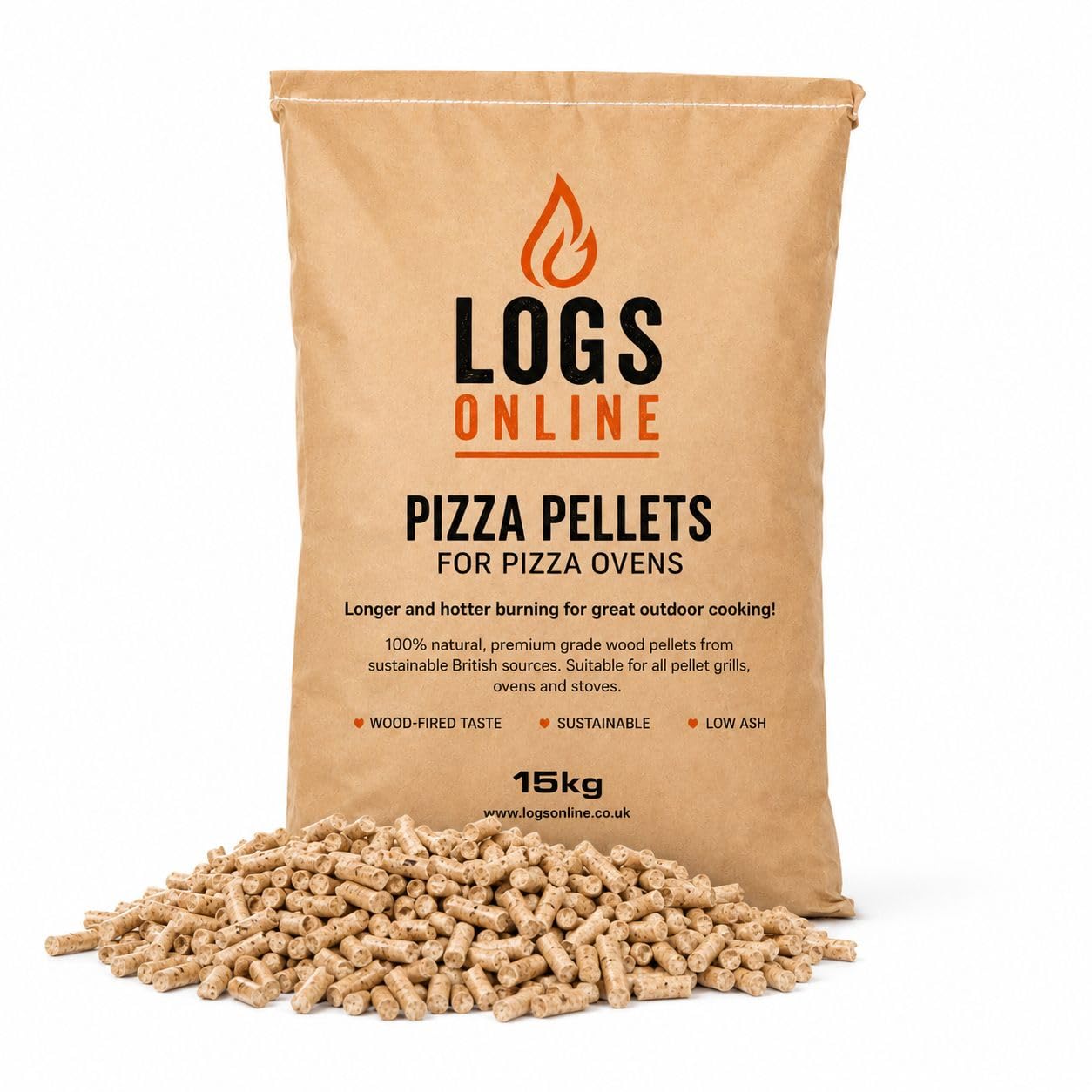 Logs Online Pizza Pellets 15kg – Premium Natural Pellets for Pizza Ovens, Pellet Grills & Smokers – High Heat, Low Ash, Fast Ignition – Ideal for Ooni & Outdoor Cooking