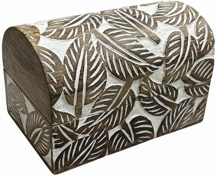 Premium Wooden Semicircular Curved Floral Jewellery Box Designer Trinket Box Ladies Jewellery Storage Case Antique Look Traditionally Handcrafted Home Decor (Leaf)